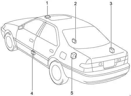 1996-2001 Toyota Camry (XV20) Location of the Auto Antenna Relay