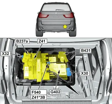 2013-2018 BMW X5 (F15) Battery Intelligent Battery Sensor Fuse Location