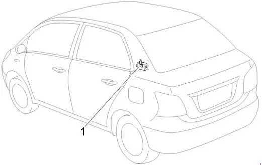 2005-2012 Toyota Yaris (Sedan) Location of the Door Control Receiver