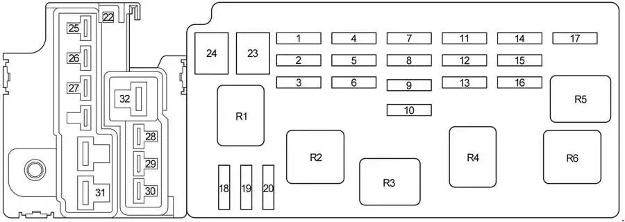 2004-2006 Toyota Tundra (Double Cab) Schematic of the Fuse Block