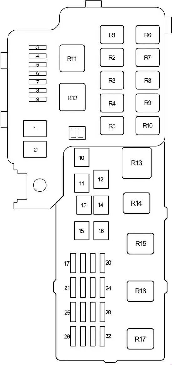 2001-2006 Toyota Camry (XV30) Diagram of the Fuse Box