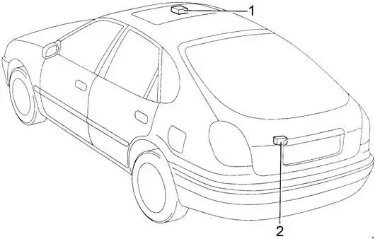 1995-2002 Toyota Corolla Liftback (E110) Location of the Rear Wiper Relay
