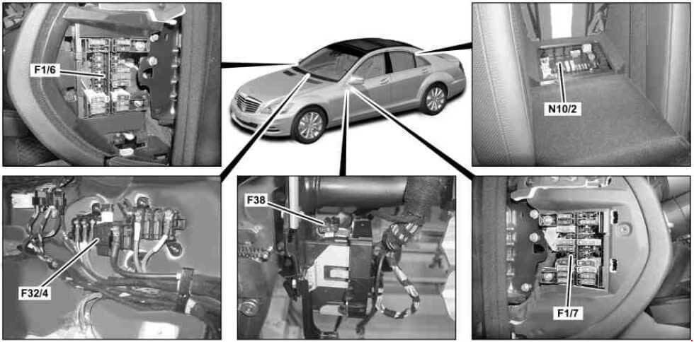 2005-2013 Mercedes S-Class (W221 и C216) расположение блоков предохранителей