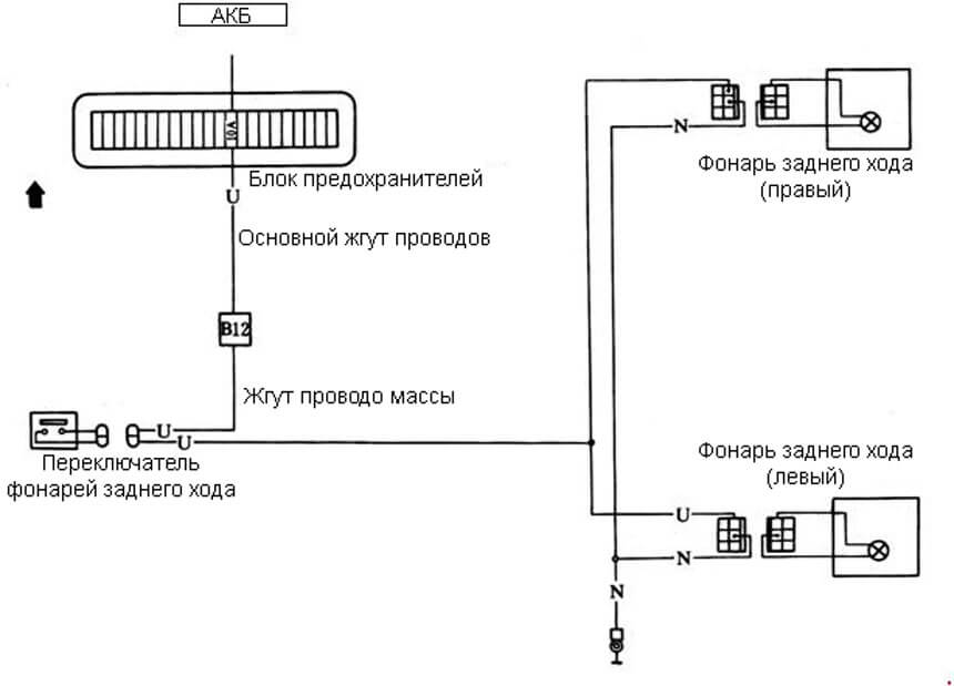 Схема ламп заднего хода Yuejin NJ1080
