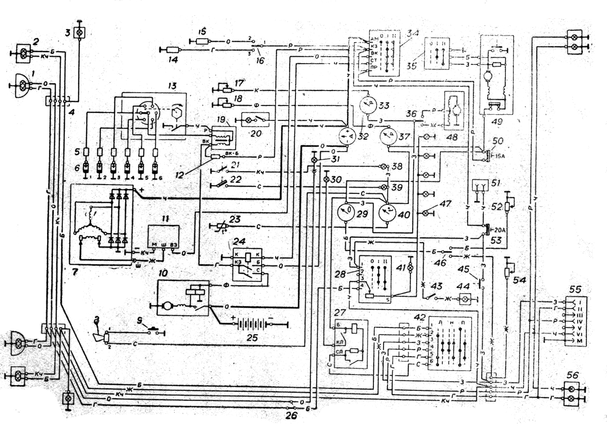 Схема электрооборудования ГАЗ 52-01