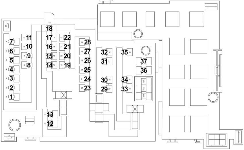 Схема блока предохранителей в моторном отсеке FAW Besturn B50